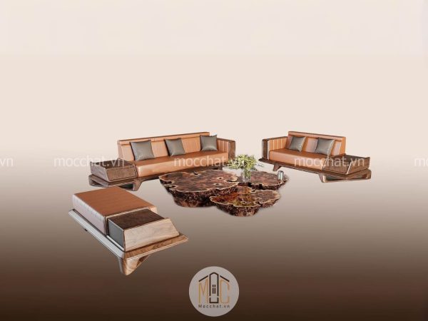 Bàn ghế sofa gỗ óc chó hiện đại cao cấp mã SOC-19