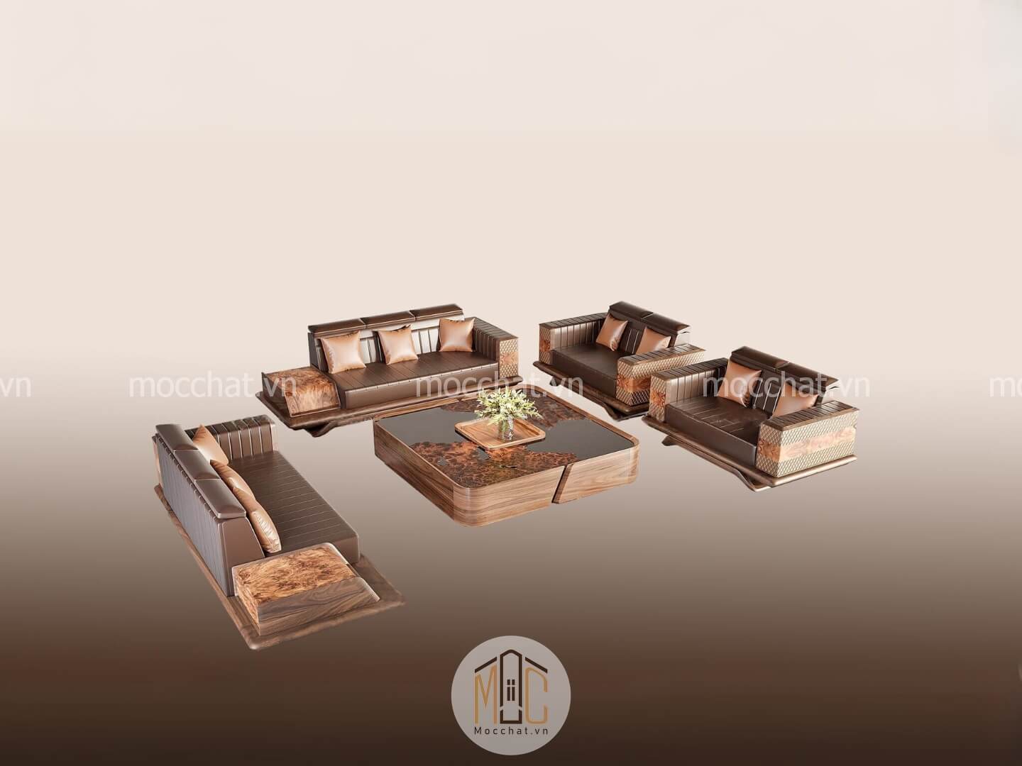 Bàn ghế sofa gỗ óc chó hiện đại cao cấp mã SOC-20