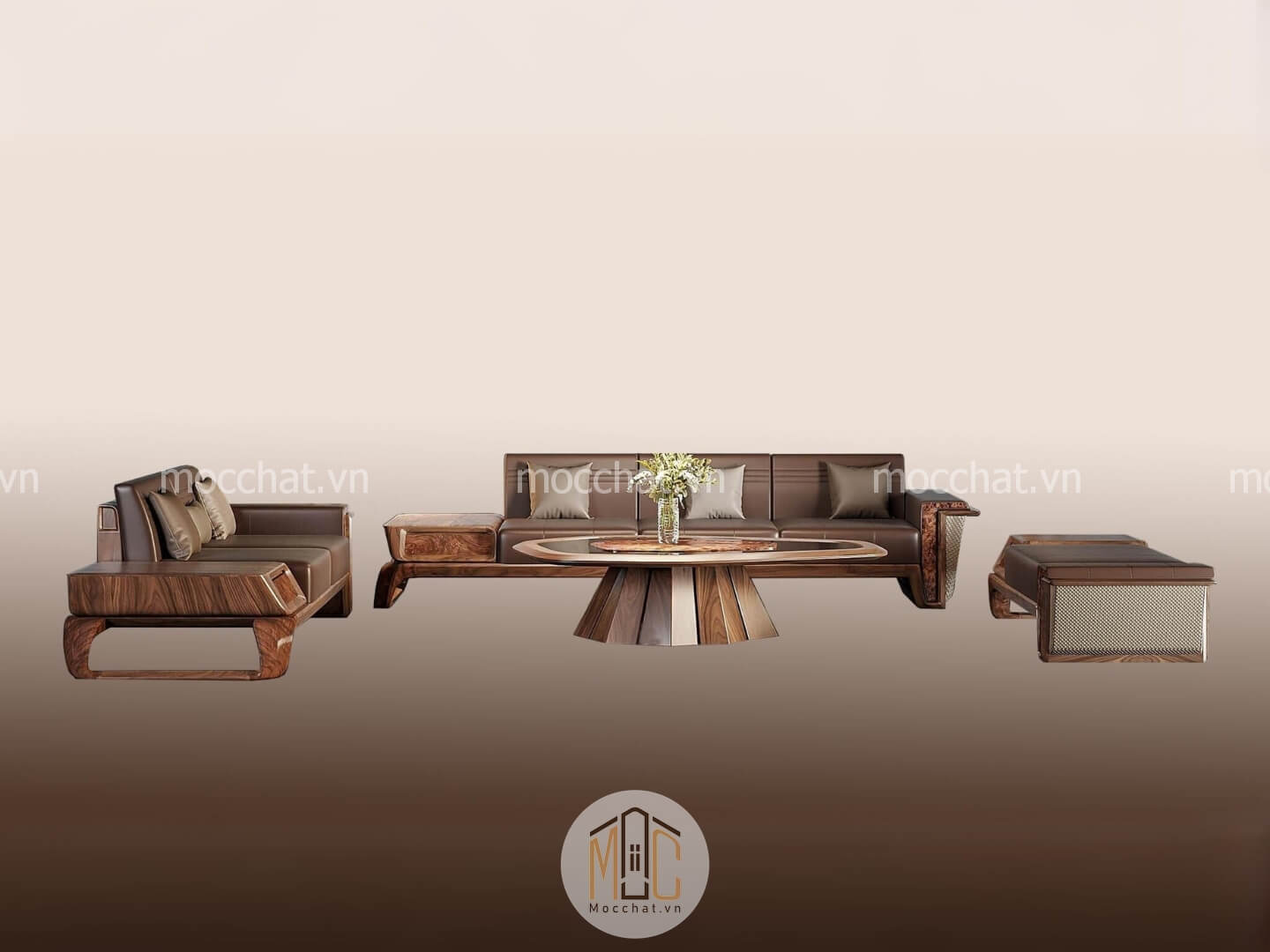 Bàn ghế sofa gỗ óc chó hiện đại cao cấp mã SOC-21