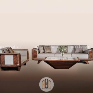 Bàn ghế sofa gỗ óc chó hiện đại cao cấp mã SOC-22