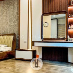 Bàn phấn bàn trang điểm treo tường gỗ óc chó đẹp hiện đại