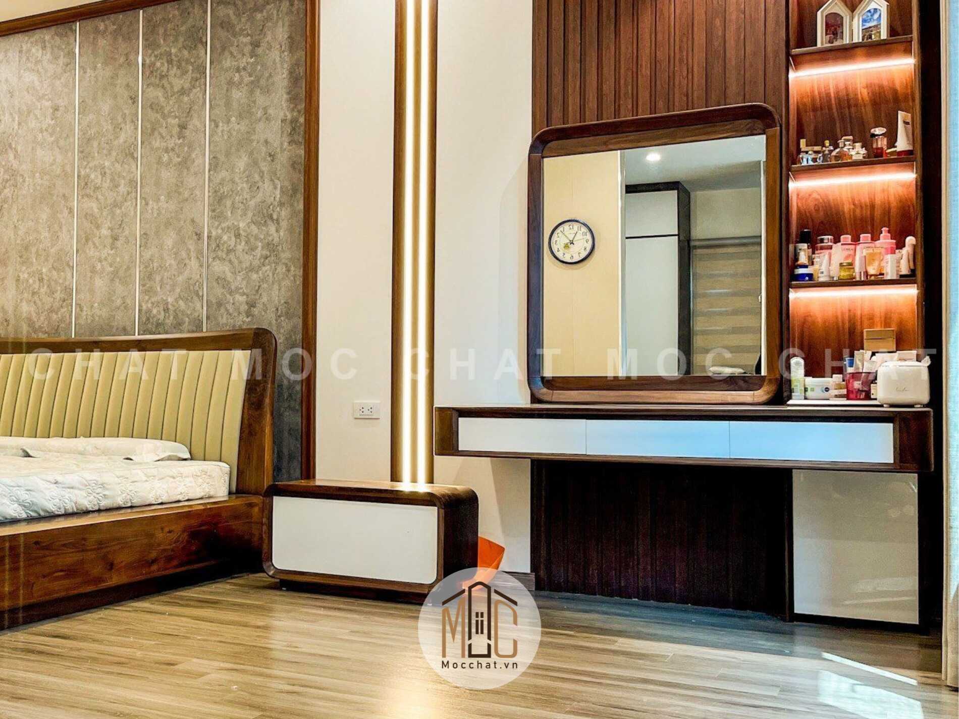 Bàn phấn bàn trang điểm treo tường gỗ óc chó đẹp hiện đại