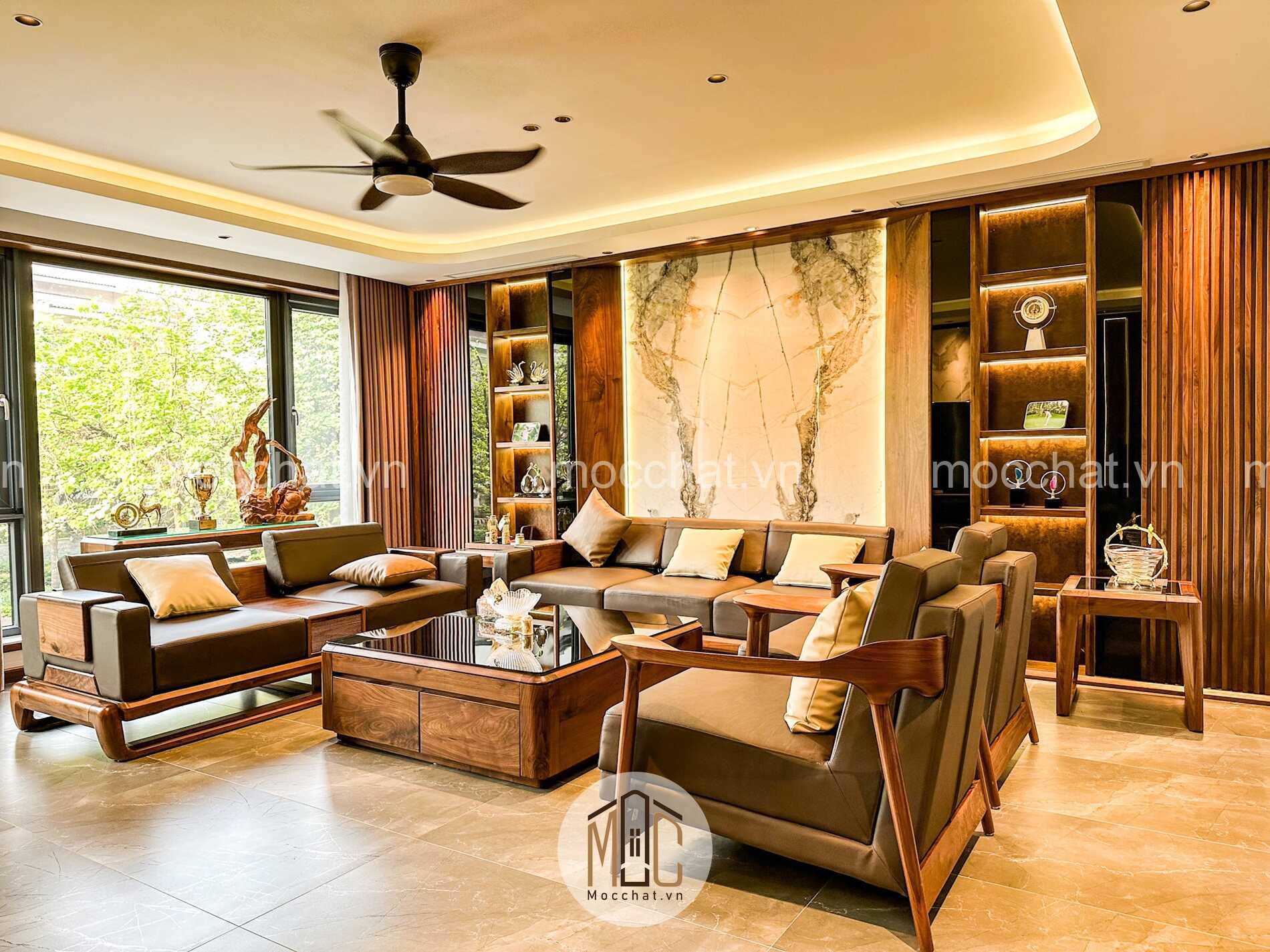 Nội thất phòng khách gỗ óc chó