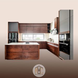 Tủ bếp gỗ óc chó hiện đại cao cấp mã TBOC-13