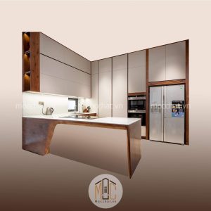 Tủ bếp gỗ óc chó hiện đại cao cấp mã TBOC-15