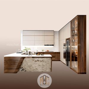 Tủ bếp gỗ óc chó hiện đại cao cấp mã TBOC-16