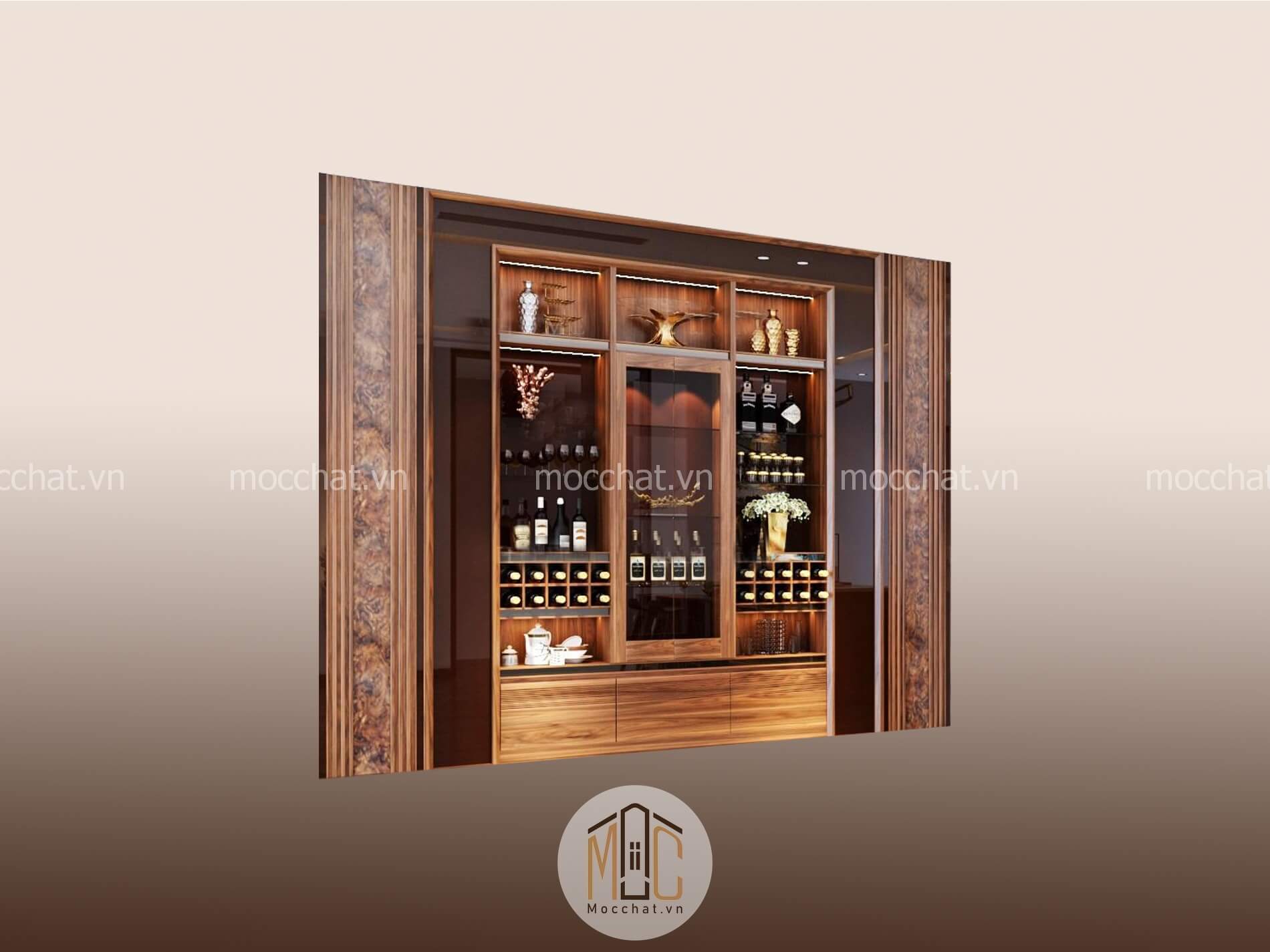 Tủ rượu gỗ óc chó hiện đại sang trọng mã troc-08