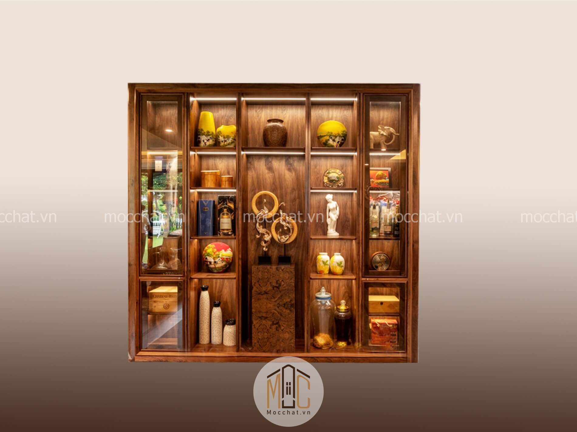 Tủ trang trí gỗ óc chó đẹp hiện đại cao cấp mã TTT-02