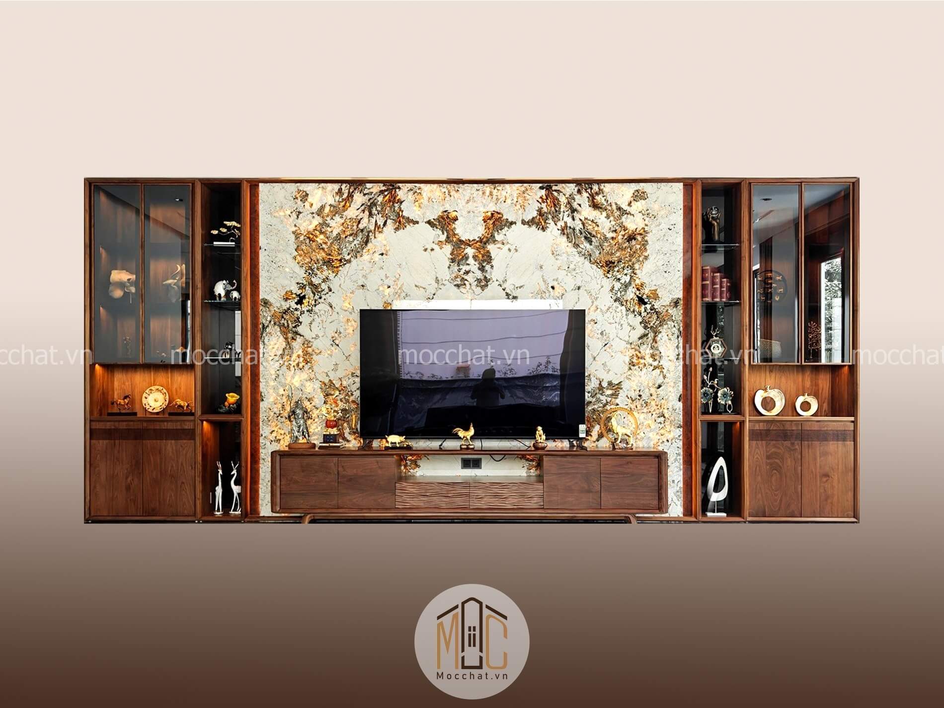 Vách trang trí gỗ óc chó đẹp hiện đại cao cấp mã VTT-01