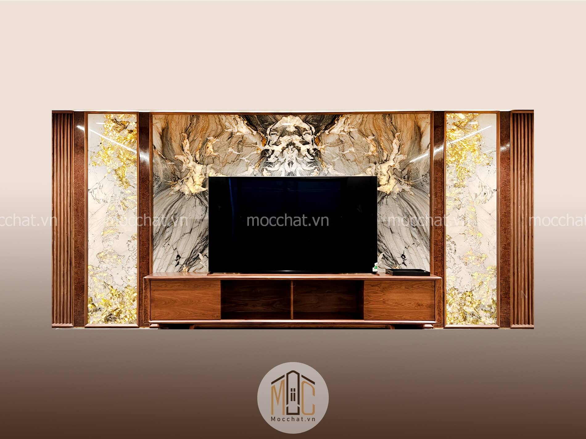 Vách trang trí gỗ óc chó đẹp hiện đại cao cấp mã VTT-02