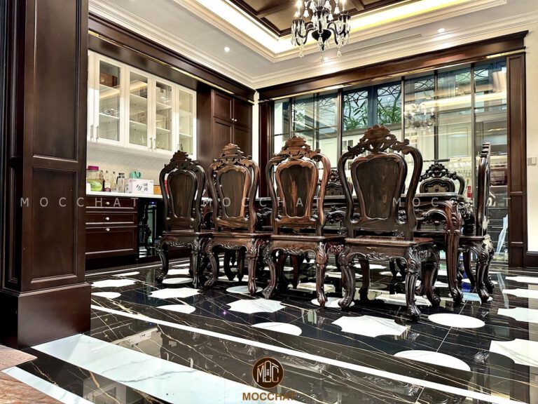 Phòng Ăn Sang Trọng Với Bộ Bàn Ghế Ăn Gỗ Óc Chó Cao Cấp