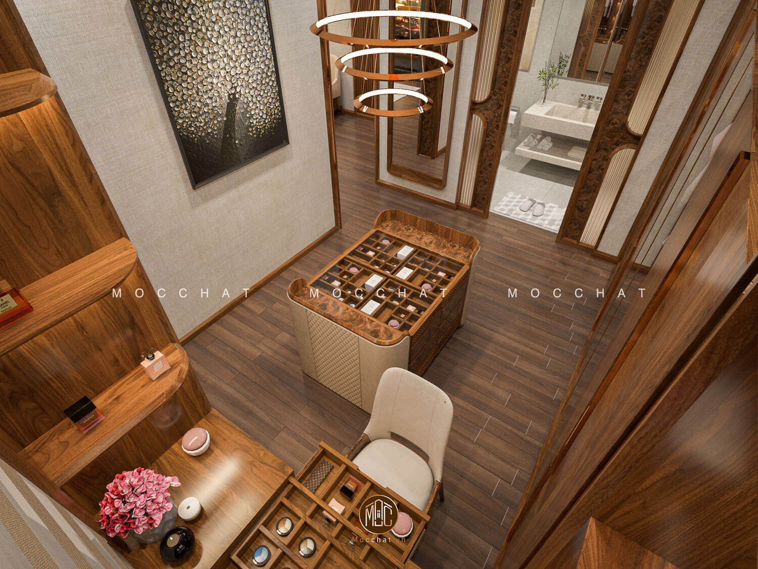 Nội thất gỗ óc chó phòng thay đồ sang trọng 