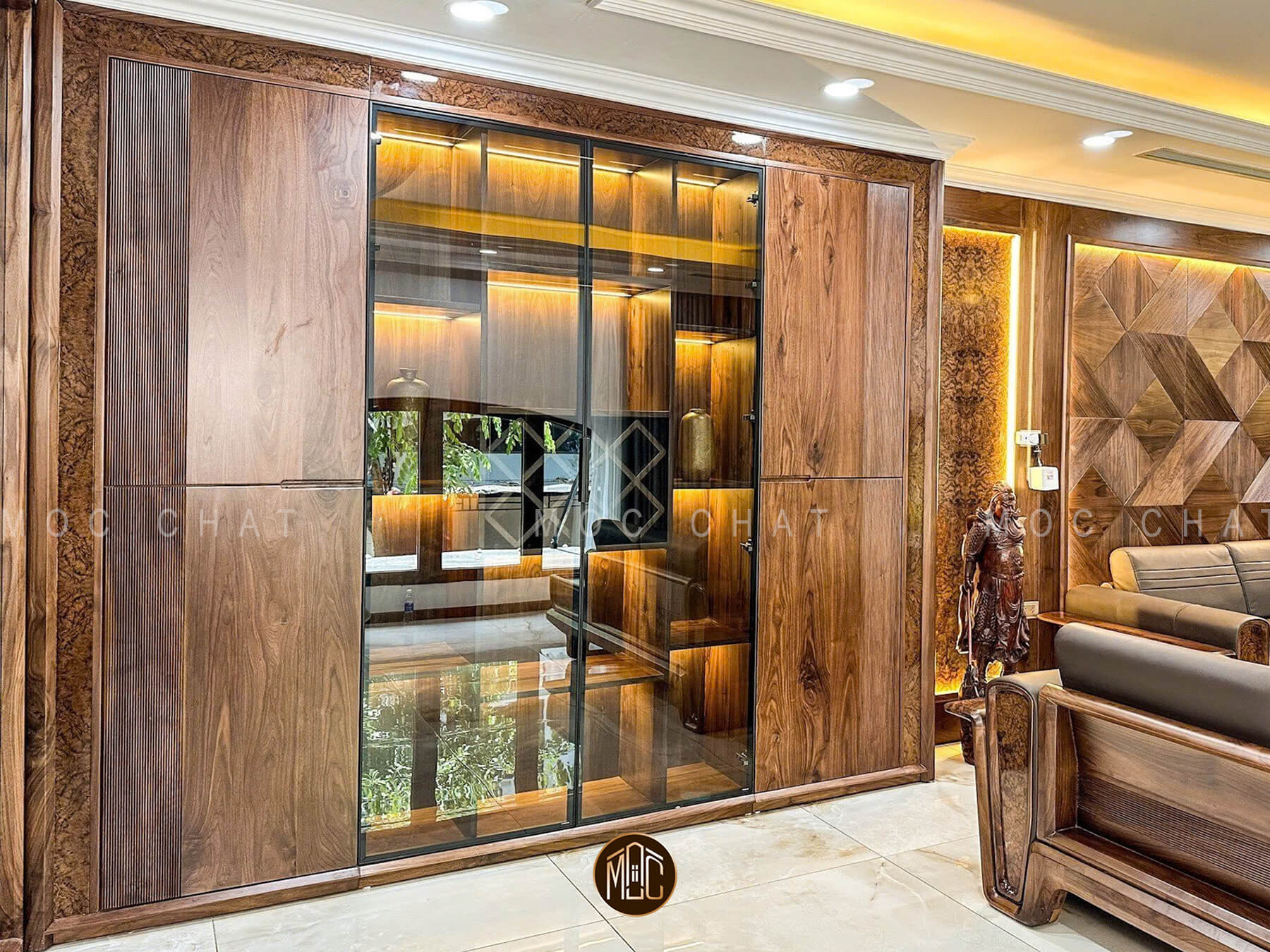 Tủ trang trí gỗ óc chó đa năng cao cấp hiện đại
