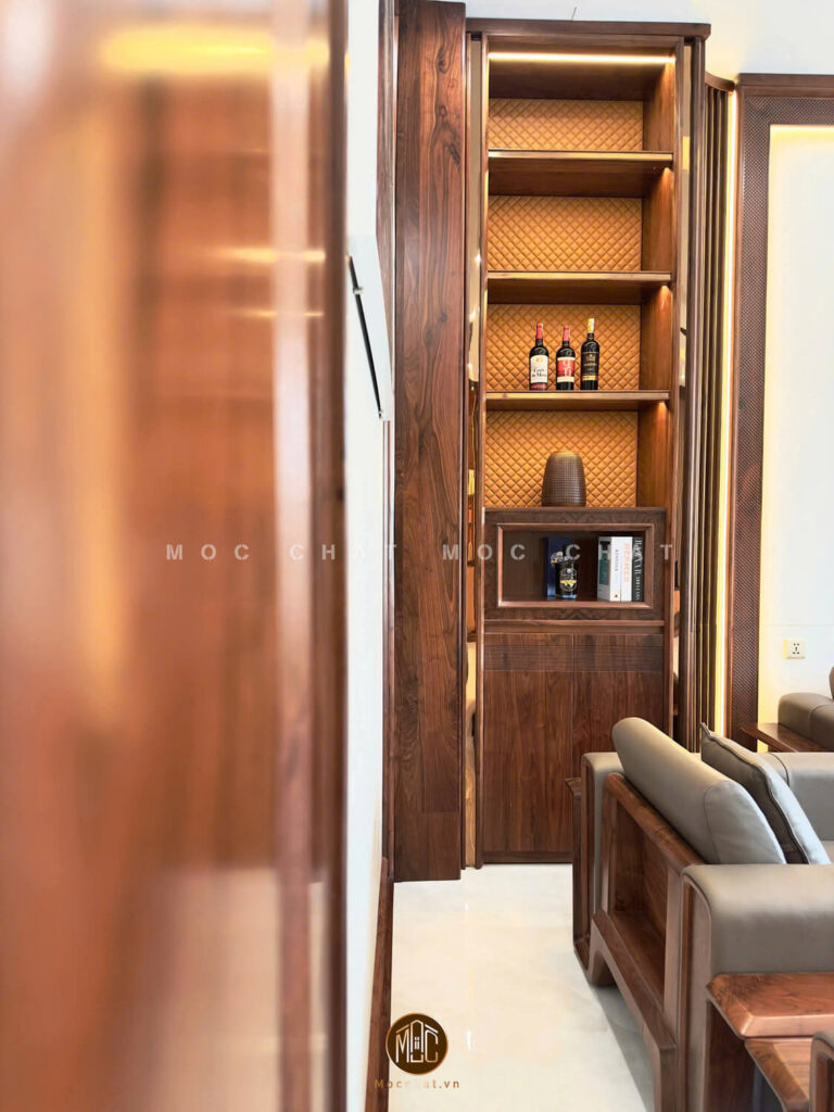Tủ kệ trang trí gỗ óc chó đẹp