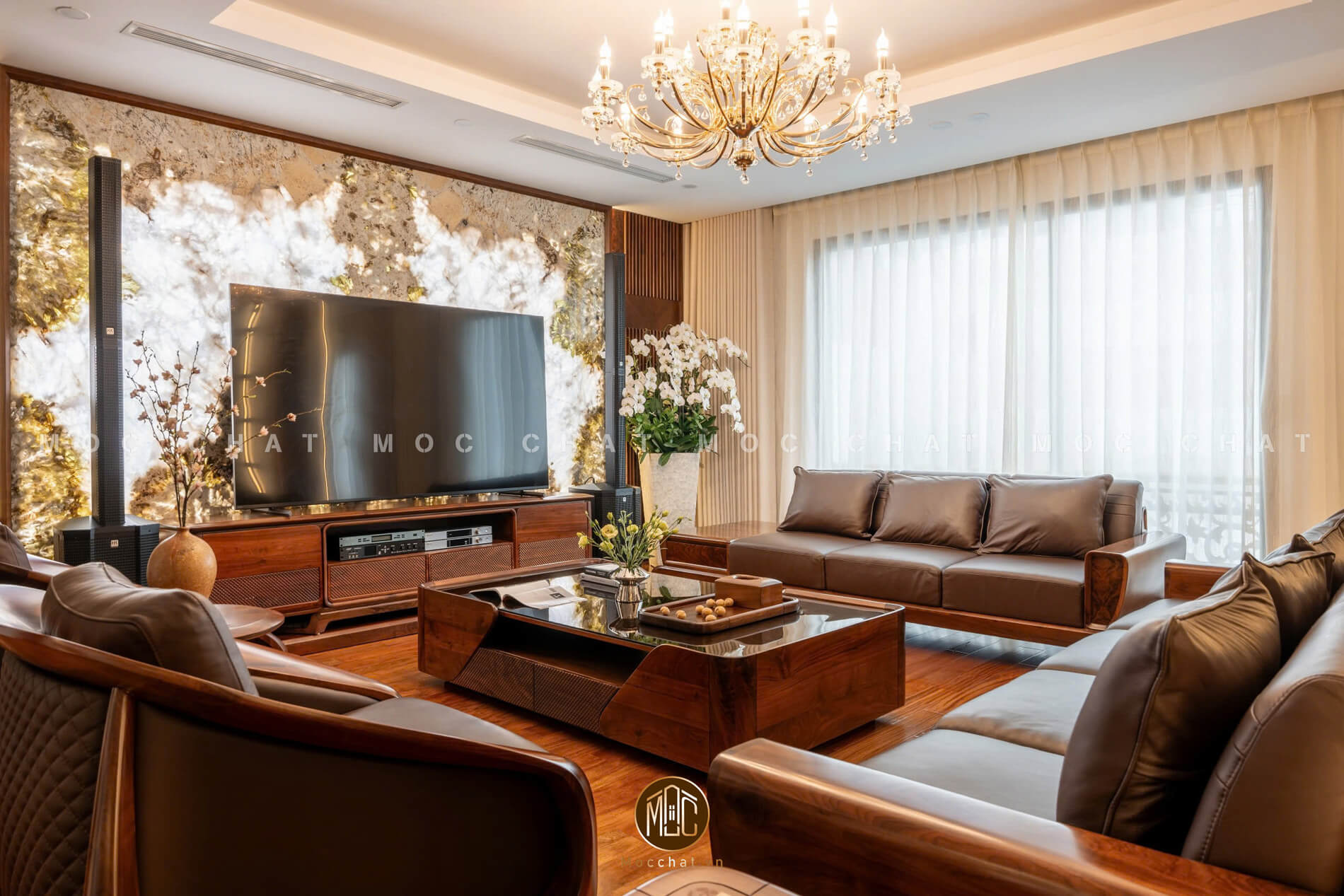 Bàn ghế gỗ óc chó chữ U