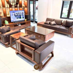 Bộ sofa gỗ óc chó hiện đại