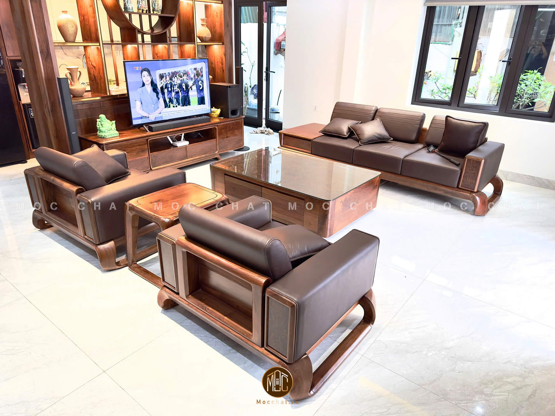 Bộ sofa gỗ óc chó hiện đại