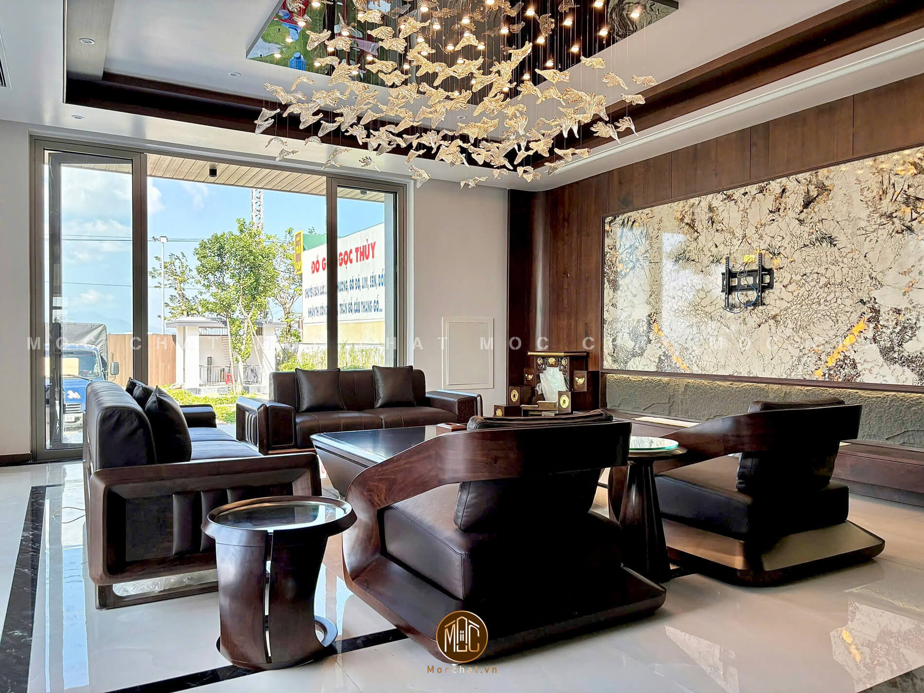 Mẫu bàn ghế sofa gỗ óc chó cao cấp