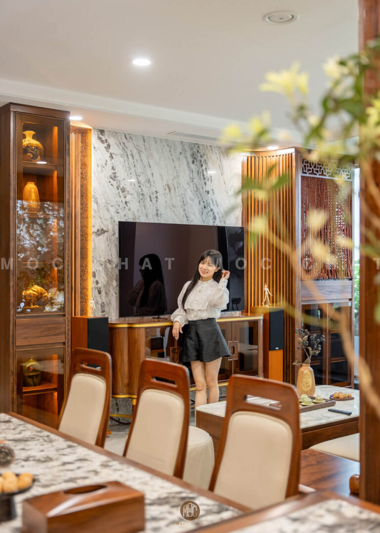 Trải nghiệm không gian phòng khách gỗ óc chó