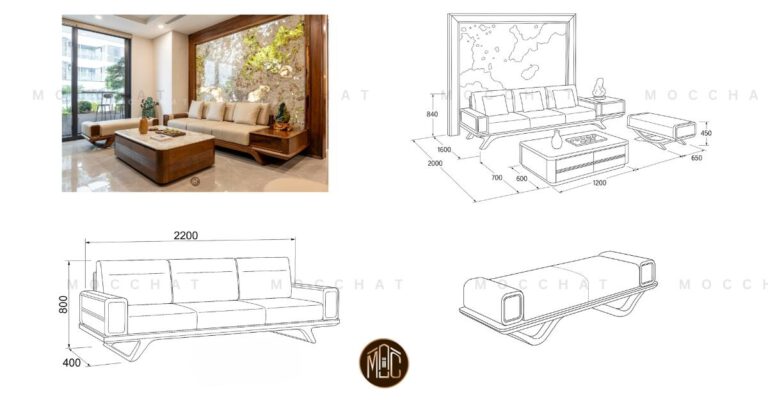 Kích thước sofa gỗ óc chó