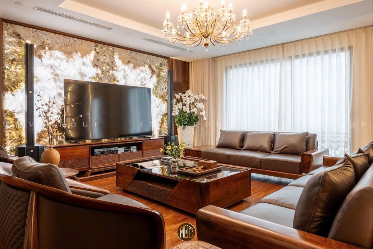 Thi công nội thất gỗ óc chó Bắc Mỹ tại T-Villa