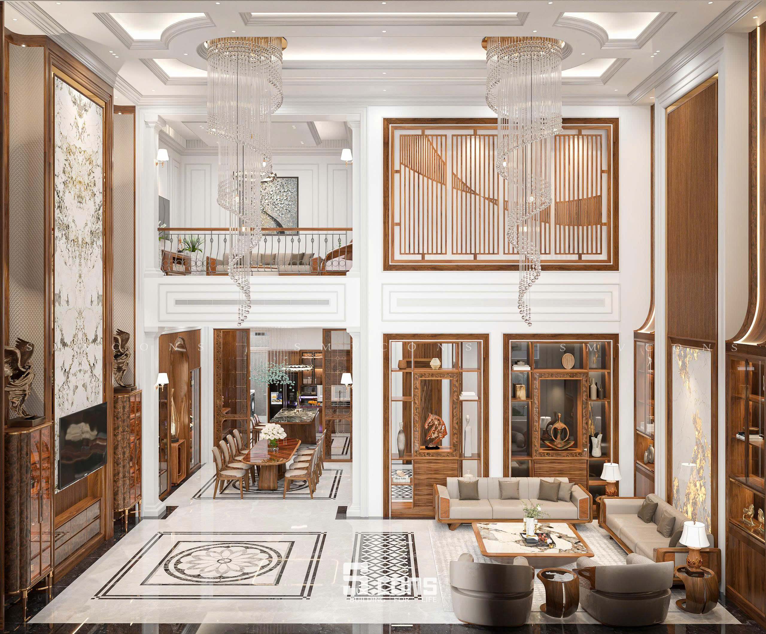 C-Villa Biệt tự tân cổ điển gỗ óc chó - Phòng khách
