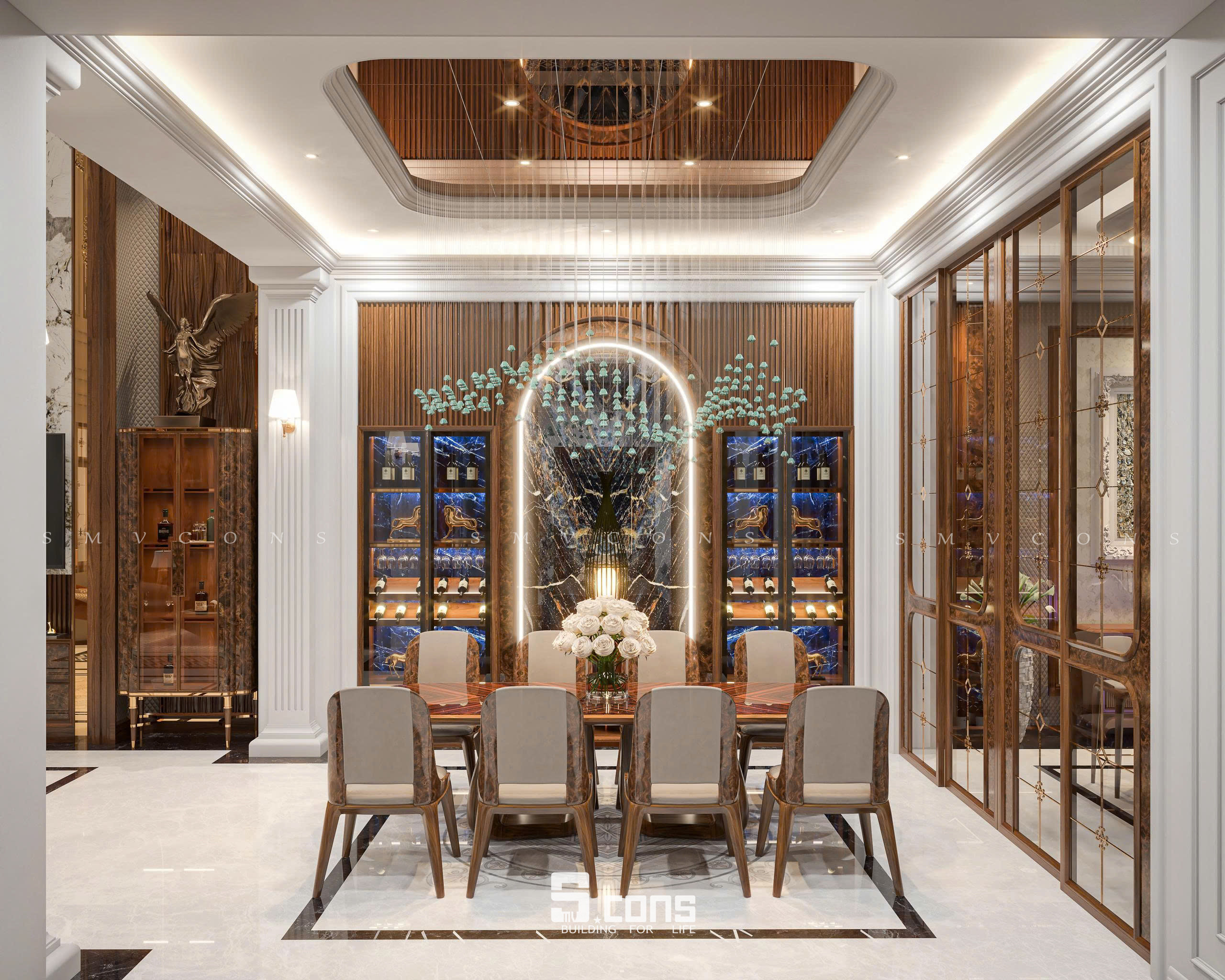C-Villa Biệt tự tân cổ điển gỗ óc chó - Phòng bếp - bàn ăn